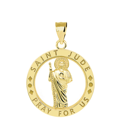 Saint Jude Pray for Us Charm Pendant and Necklace in Gold