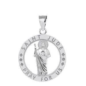 Saint Jude Pray for Us Charm Pendant and Necklace in Sterling Silver