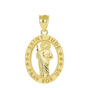 Saint Jude Pray for Us Oval Charm Pendant and Necklace in Gold