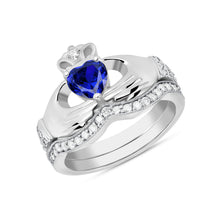 Load image into Gallery viewer, Irish Claddagh Cubic Zirconia Birthstone Ring Set in Gold (2 rings - Engagement and Wedding Ring)