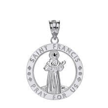 Load image into Gallery viewer, Saint Francis of Assisi Pray for Us Round Charm Pendant and Necklace in Gold