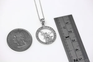 Saint Michael Pray for Us Round Charm Pendant and Necklace in Sterling Silver