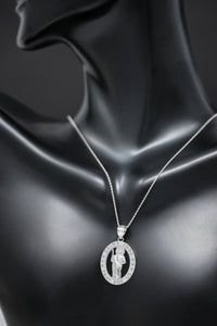 Saint Jude Pray for Us Oval Charm Pendant and Necklace in Sterling Silver