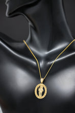 Load image into Gallery viewer, Saint Jude Pray for Us Oval Charm Pendant and Necklace in Gold