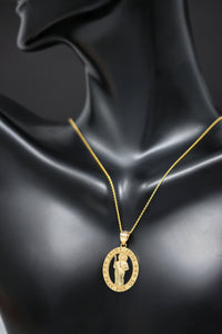 Saint Jude Pray for Us Oval Charm Pendant and Necklace in Gold